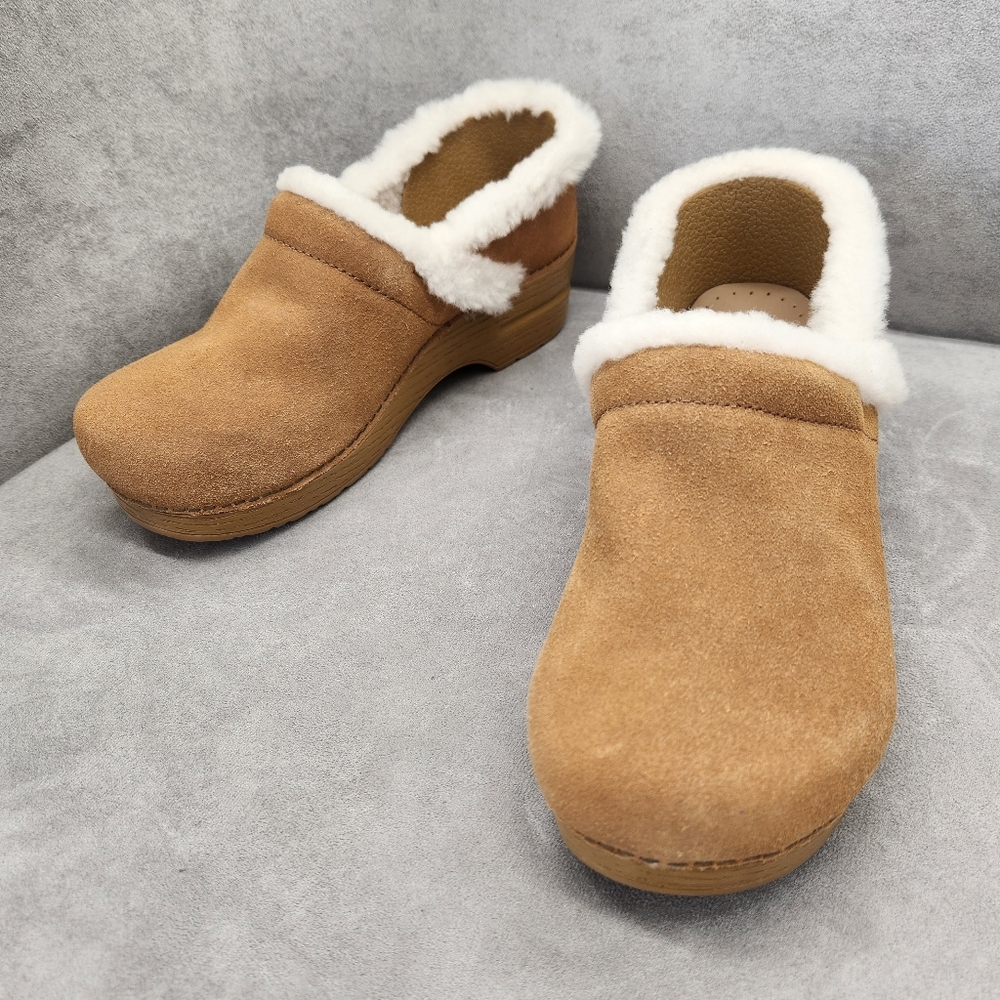 Dansko Pro Cozy Clogs Women's 11.5 Tan Suede Shearling Boho Cottagecore New $150 - Picture 8 of 15